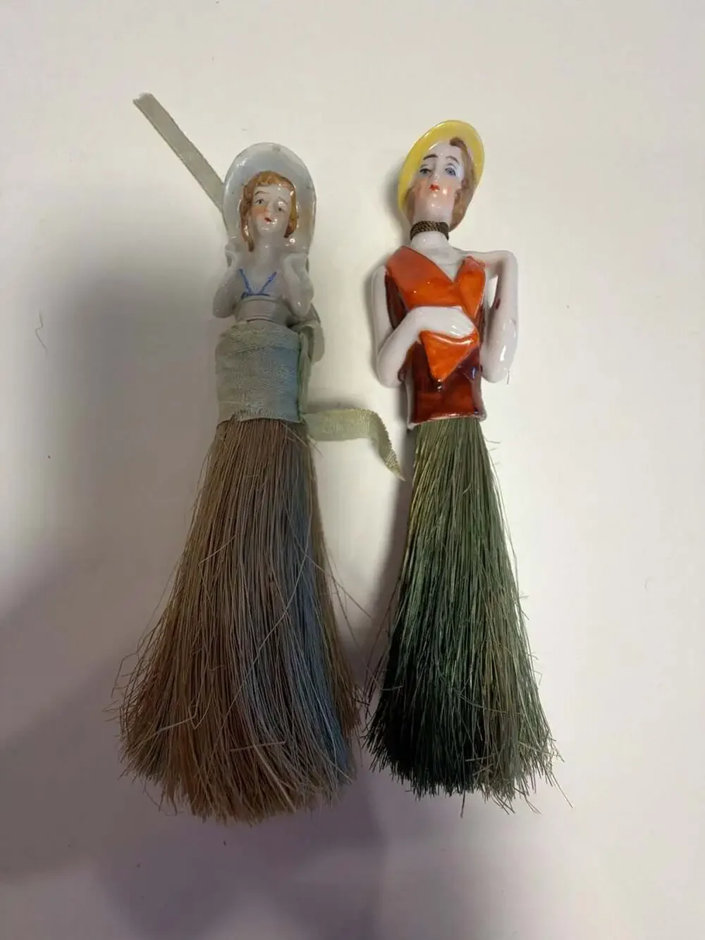 Vintage Porcelain Half Doll Vanity Whisk Broom Set